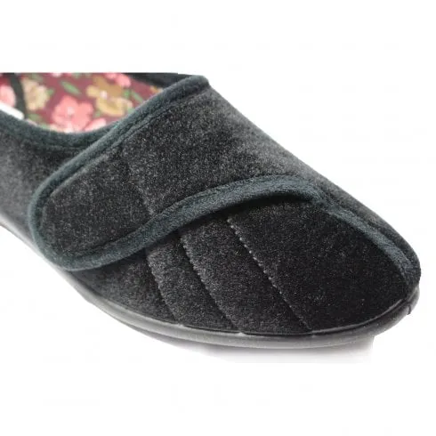 GBS Audrey | Black | Womens Adjustable Rip Tape Slippers