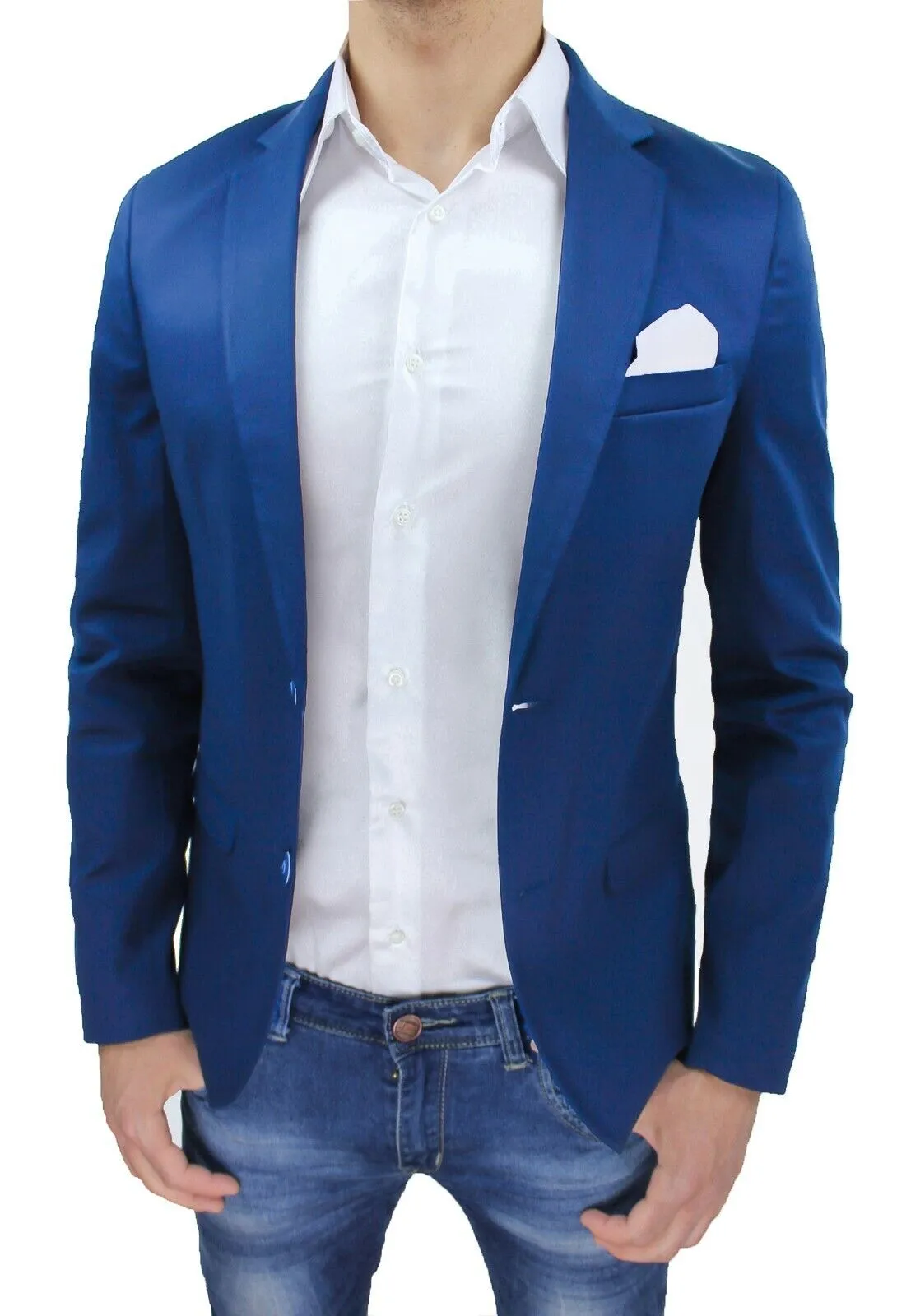 Giacca uomo slim fit blu elegante casual blazer in cotone 100% made in Italy