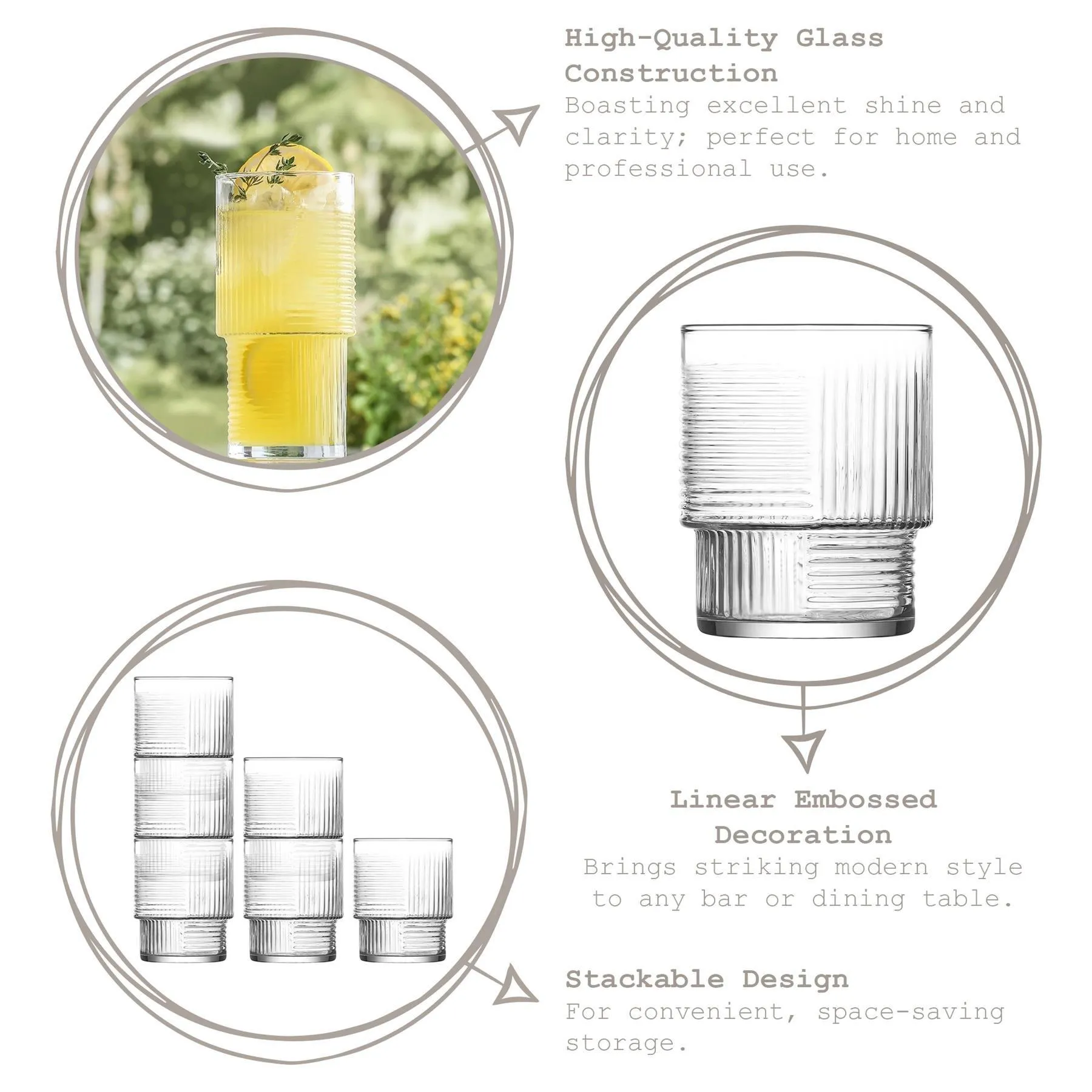 Glassware | Helen Stacking Highball Glasses - 400ml - Pack of 12 | LAV