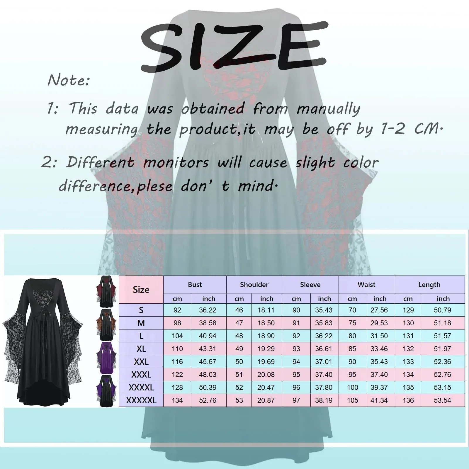 Gothic Halloween Dresses Women Vintage Witch Vampire Dress Up Carnival Party Trumpet Sleeve Long Dress