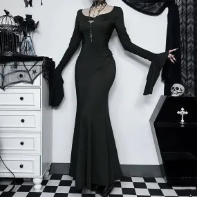 Halloween Gothic Dark Party Women Aesthetic Vintage Elegant Nightclub Long Sleeve High Waist Trumpet Dress