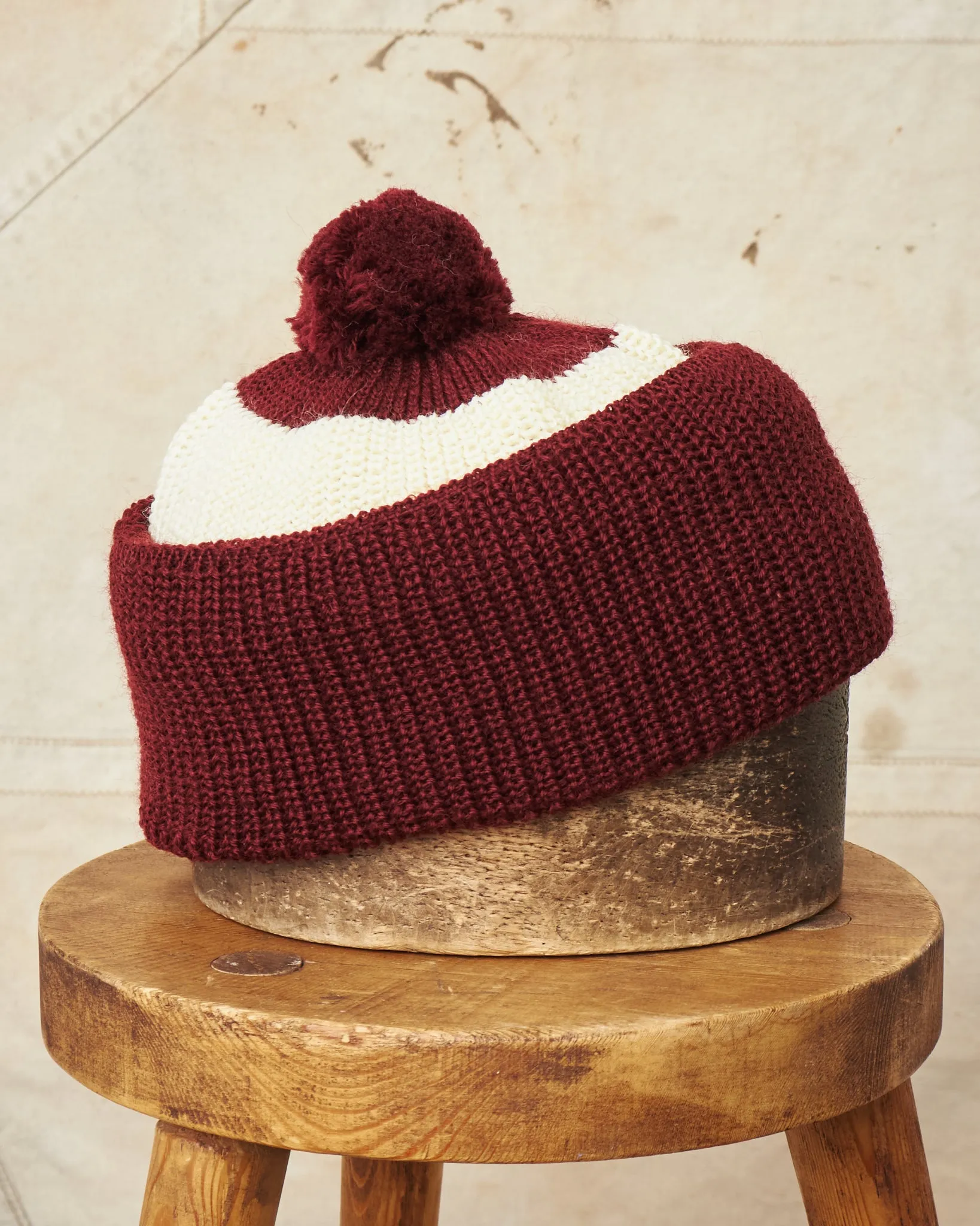 Heimat Wool U Boat Bobble Hat Burgundy / Seashell