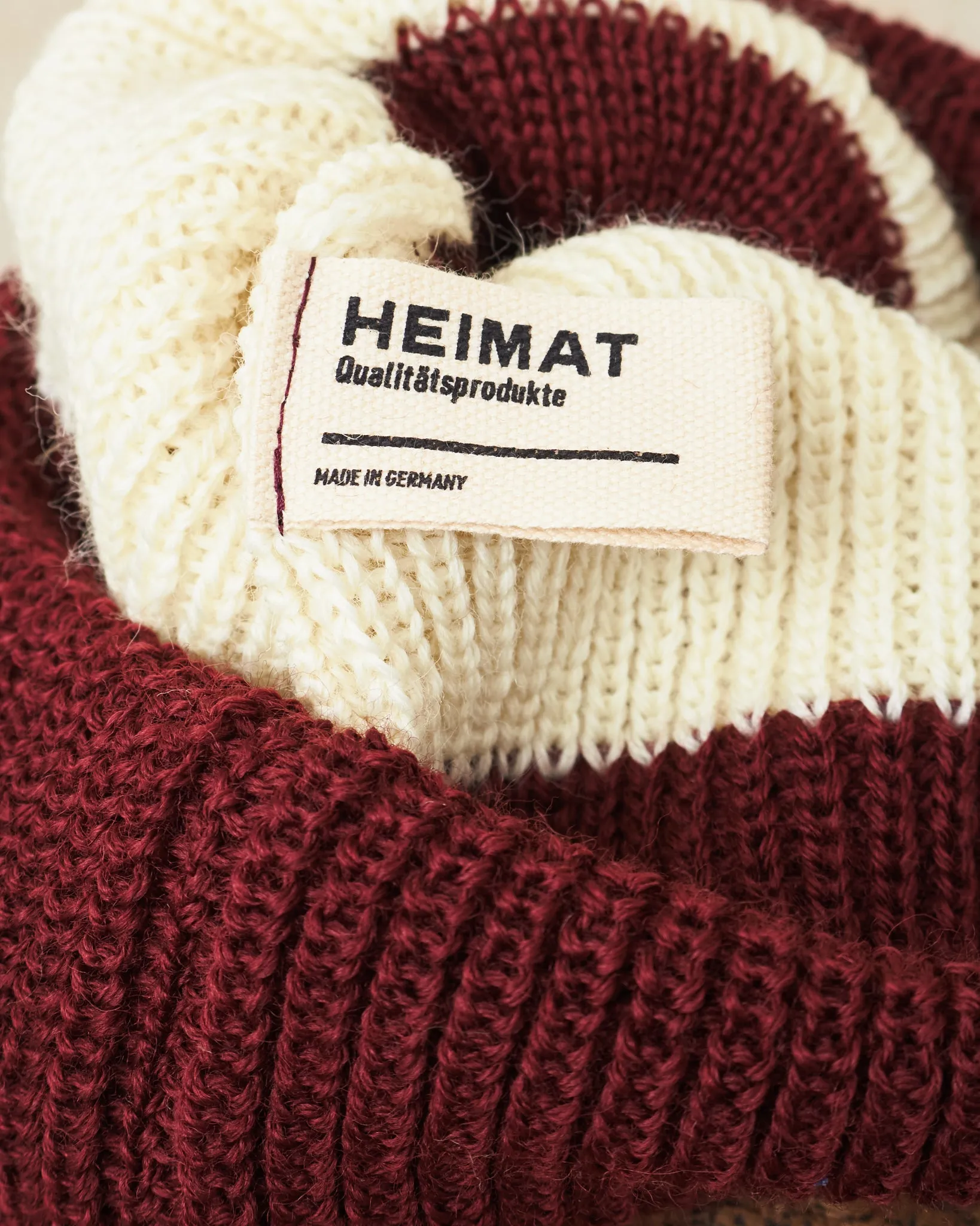 Heimat Wool U Boat Bobble Hat Burgundy / Seashell