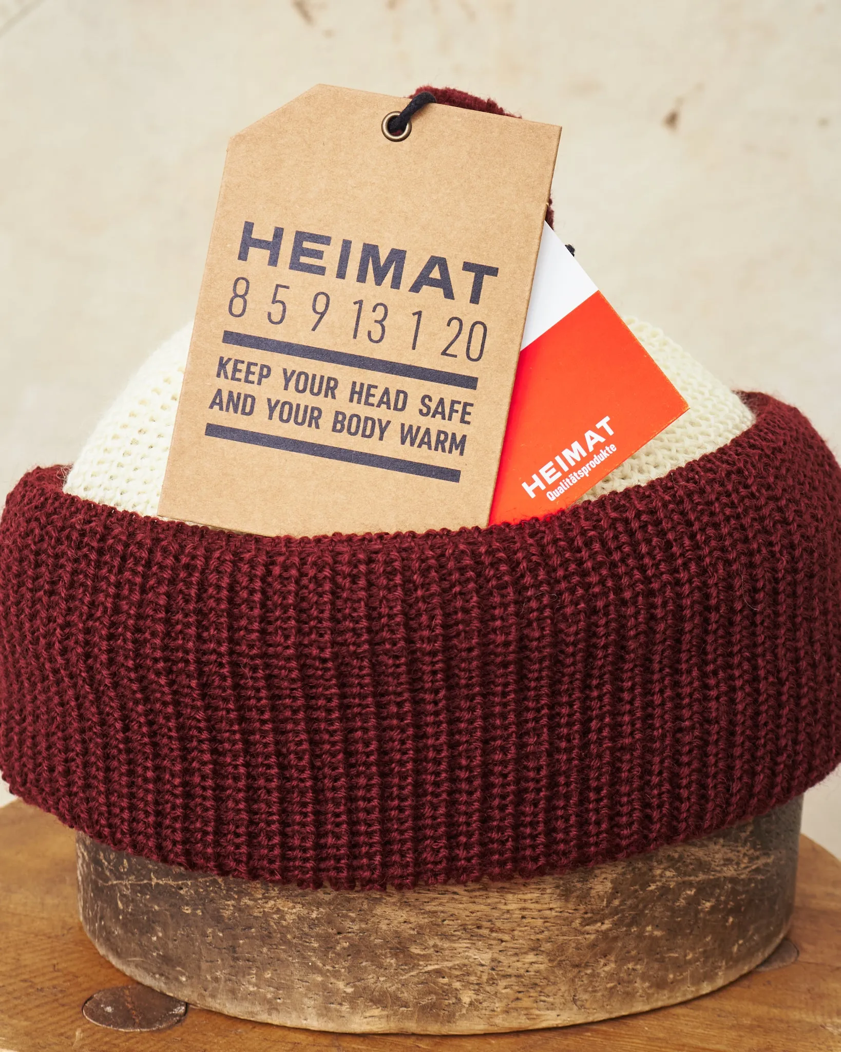 Heimat Wool U Boat Bobble Hat Burgundy / Seashell