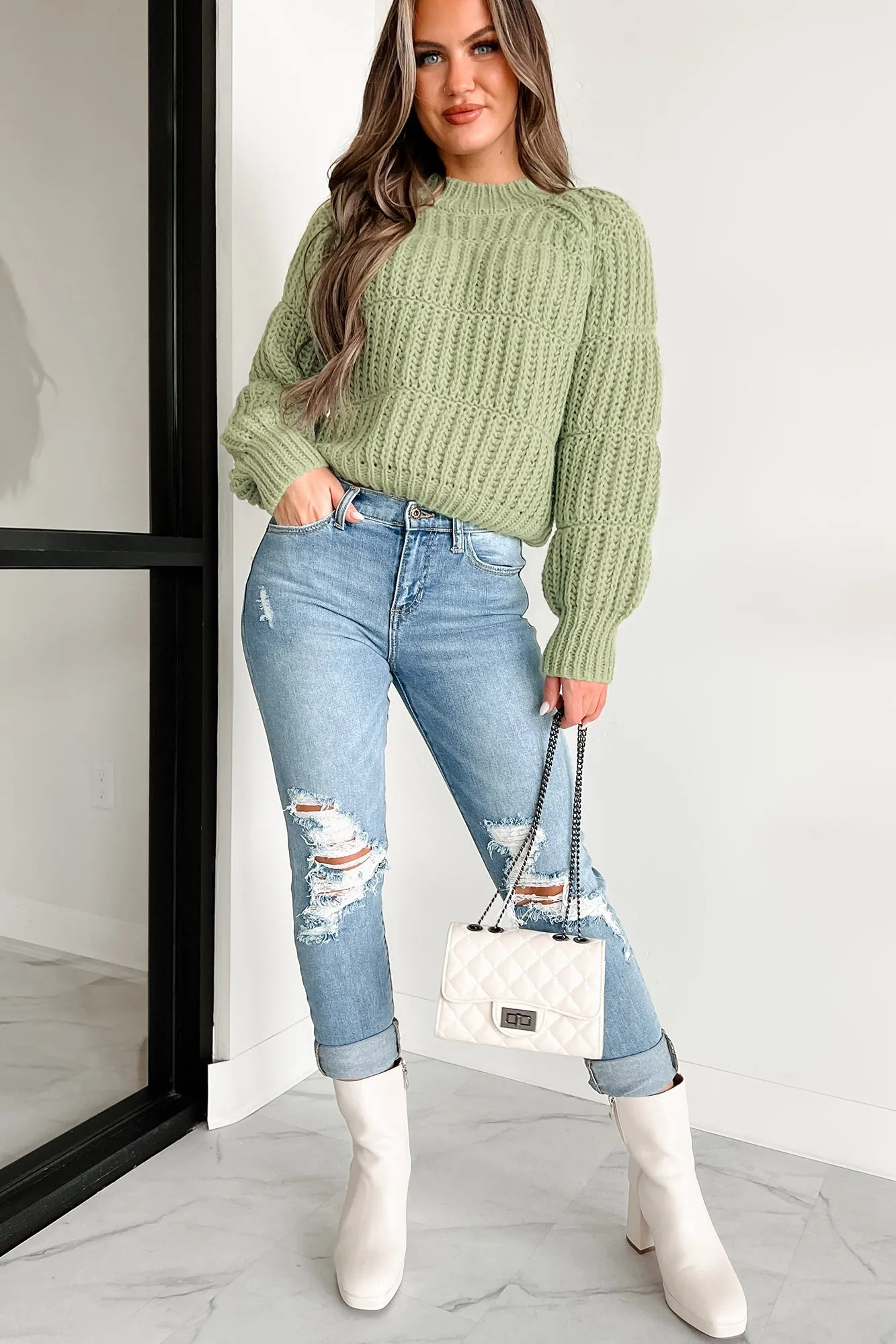 Hit Me With The Truth Chunky Knit Sweater (Matcha)