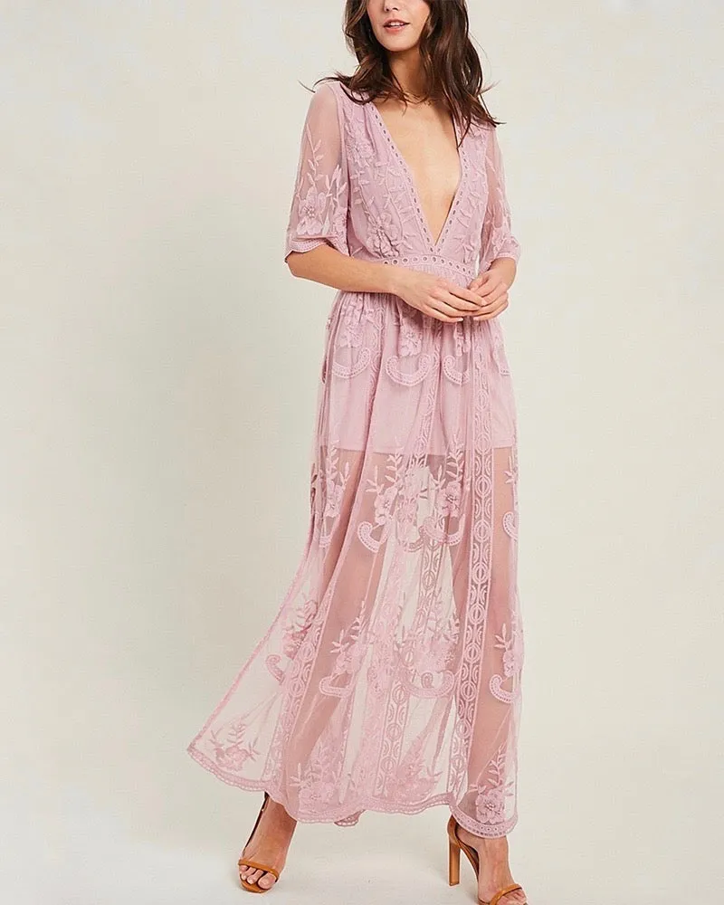 Honey Punch - As You Wish Womens Embroidered Lace Maxi Dress in More Colors