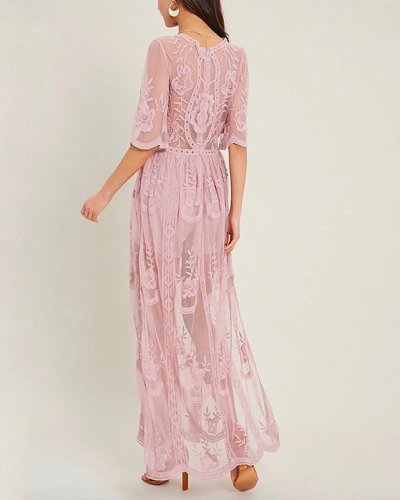 Honey Punch - As You Wish Womens Embroidered Lace Maxi Dress in More Colors