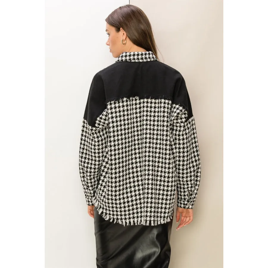 HYFVE Houndstooth Contrast Raw Hem Jacket