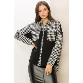 HYFVE Houndstooth Contrast Raw Hem Jacket