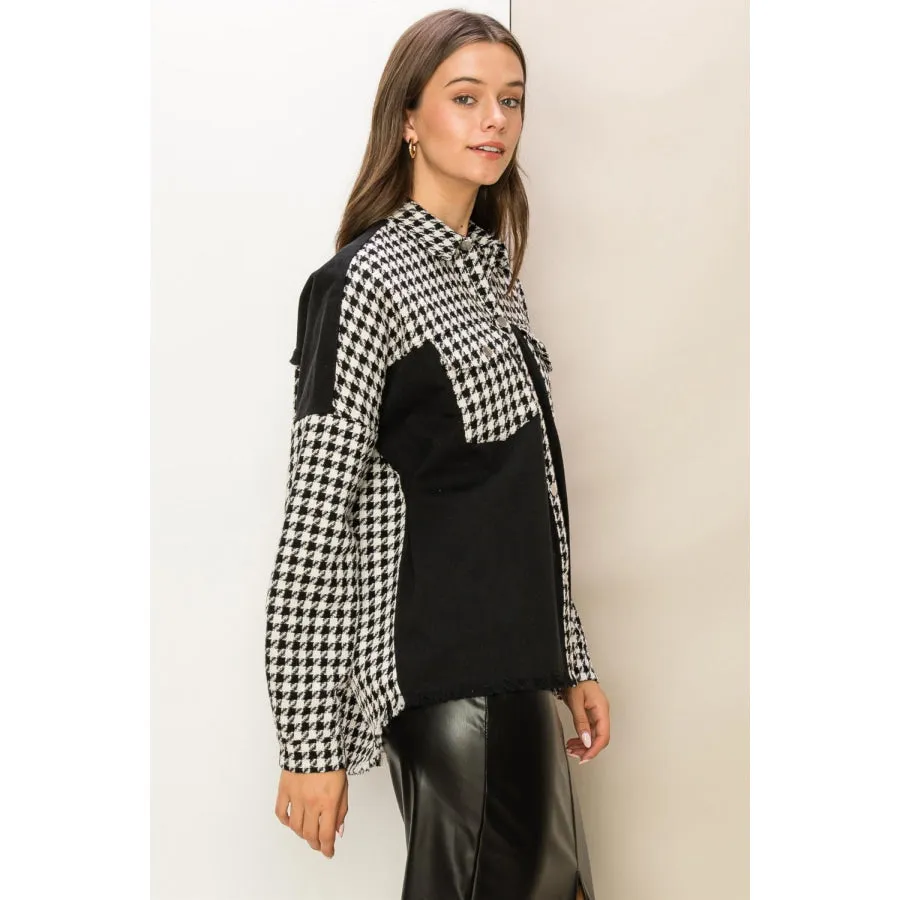 HYFVE Houndstooth Contrast Raw Hem Jacket