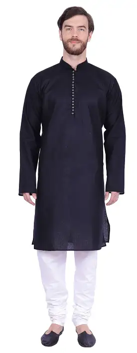 India Cotton Men's Kurta Pyjama Indian Clothing Party Dress (Black)