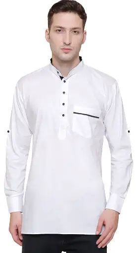 Indian Clothing Fashion Mens Designer Kurta Cotton (White)