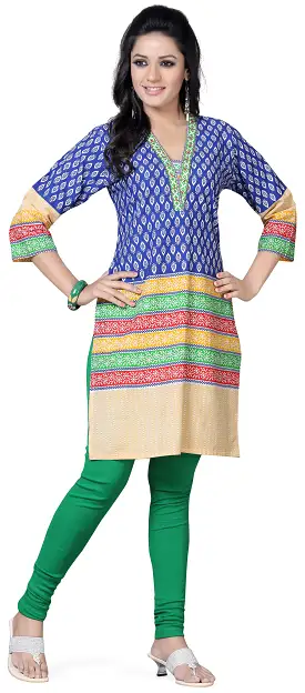 Indian Long Cotton Tunics Kurti Top Blouse Womens India Apparel (Blue)