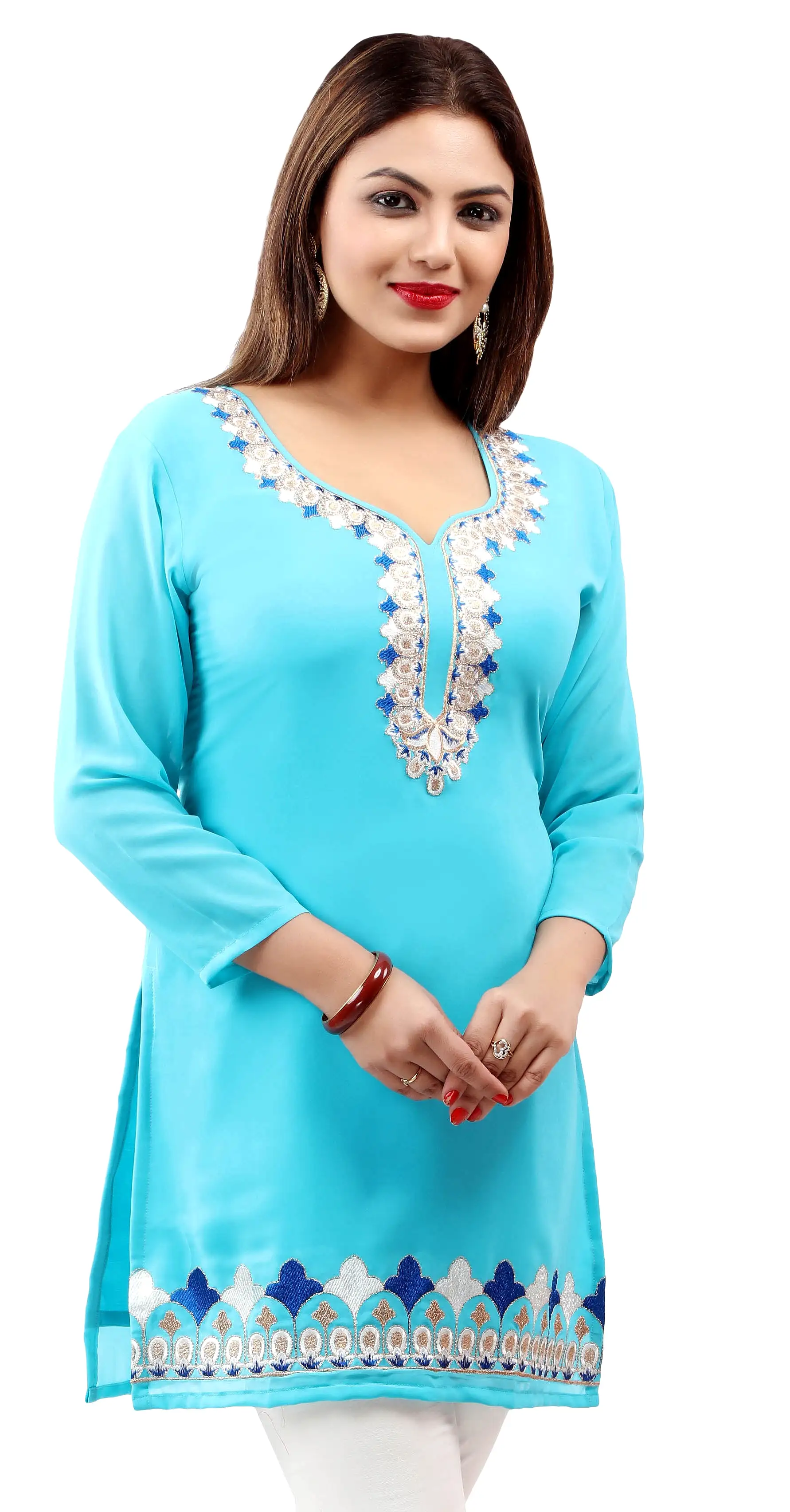 Indian Tunics Kurti Top Blouse Women's India Clothes ( Blue)