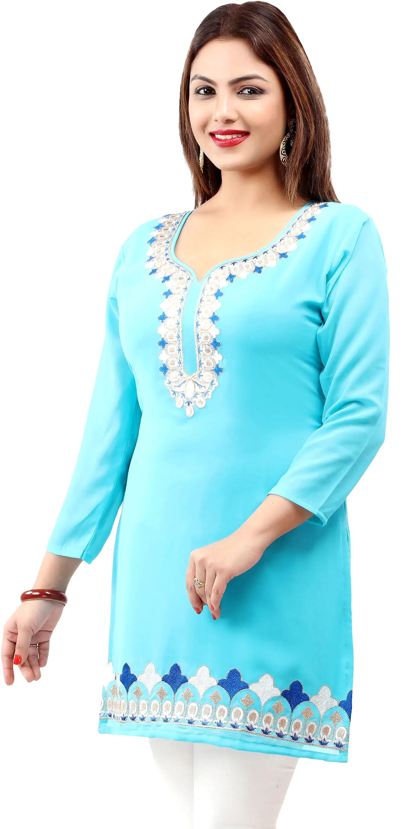 Indian Tunics Kurti Top Blouse Women's India Clothes ( Blue)