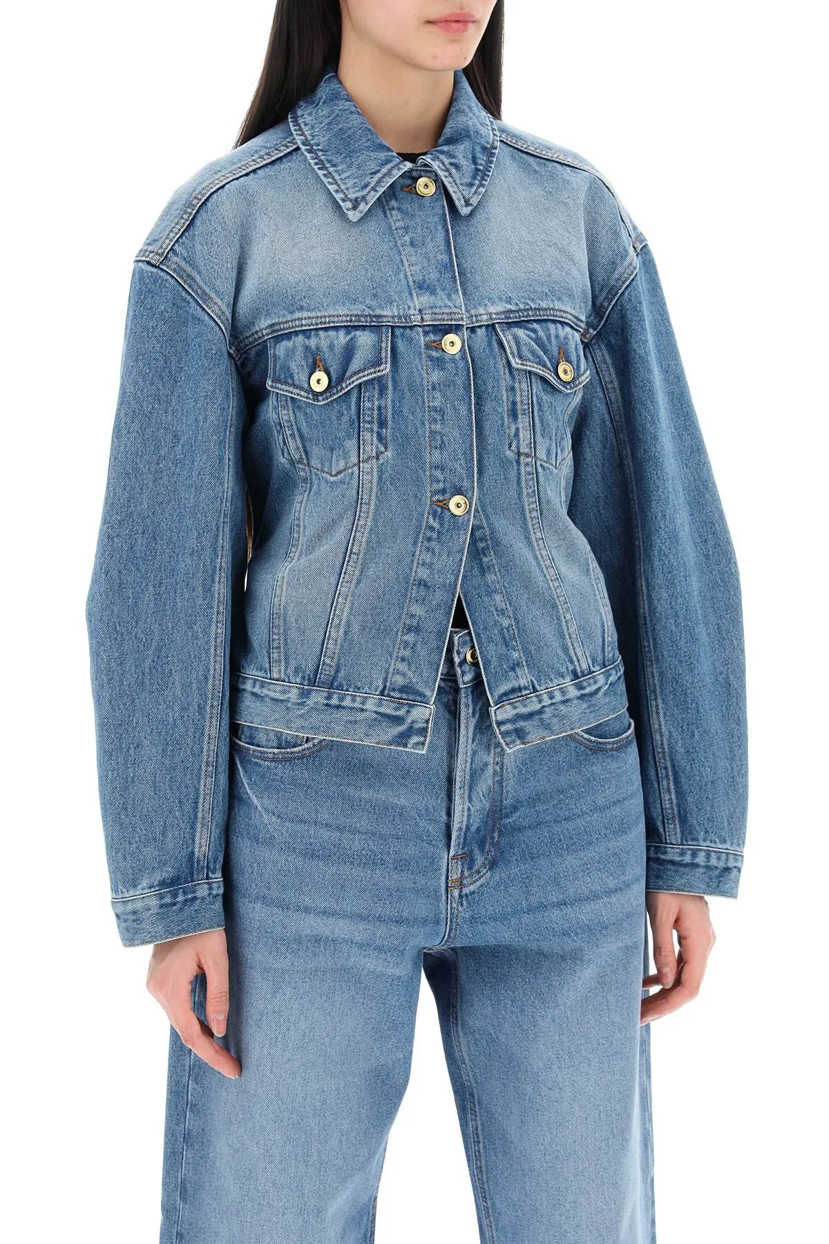 JACQUEMUS Blue Denim Jacket from Les Sculptures Collection by Designer, Made of Regenerated Denim