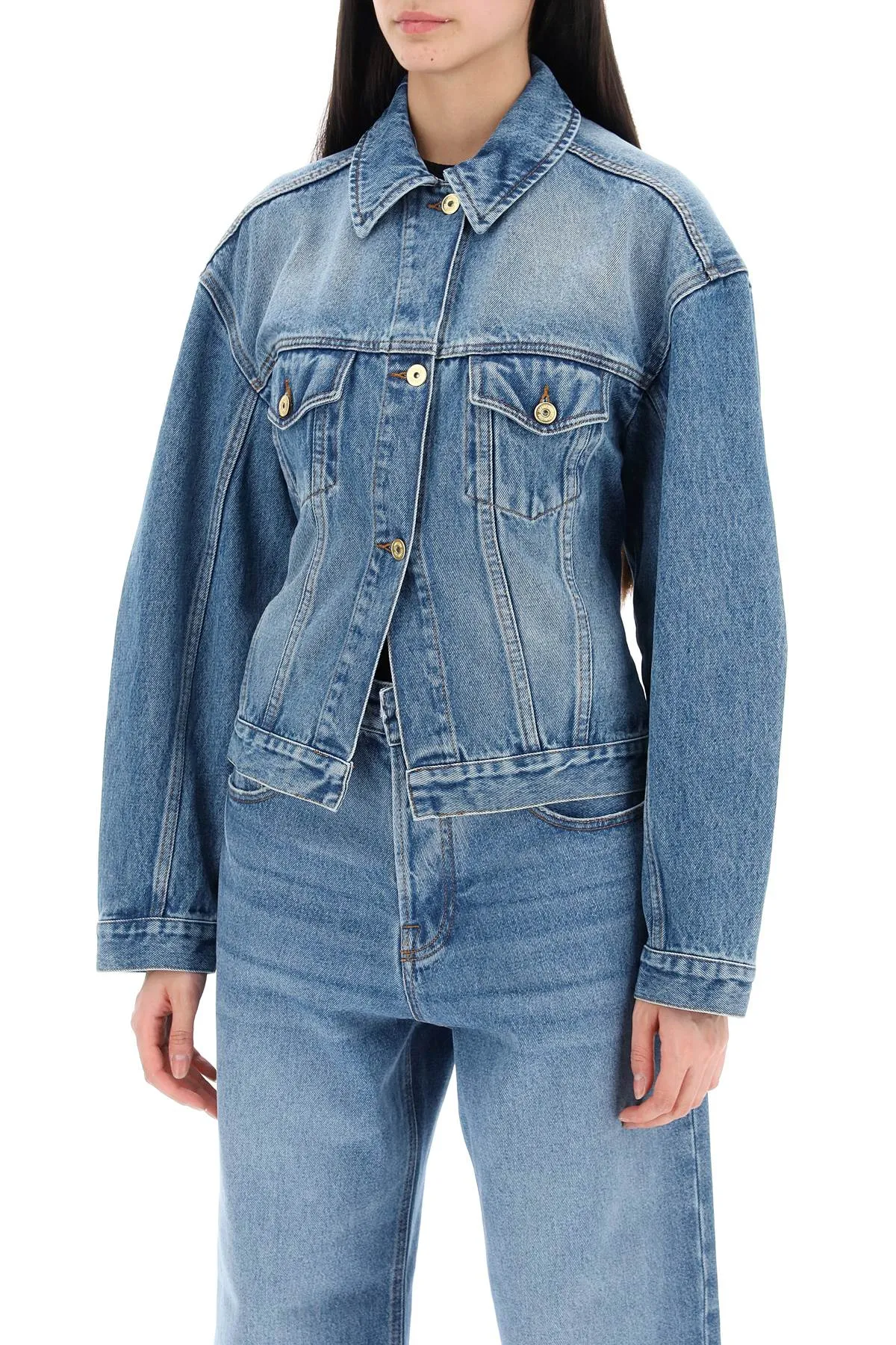 JACQUEMUS Blue Denim Jacket from Les Sculptures Collection by Designer, Made of Regenerated Denim