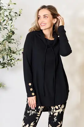 Jade By Jane Full Size Drawstring Cowl Neck Long Sleeve Blouse