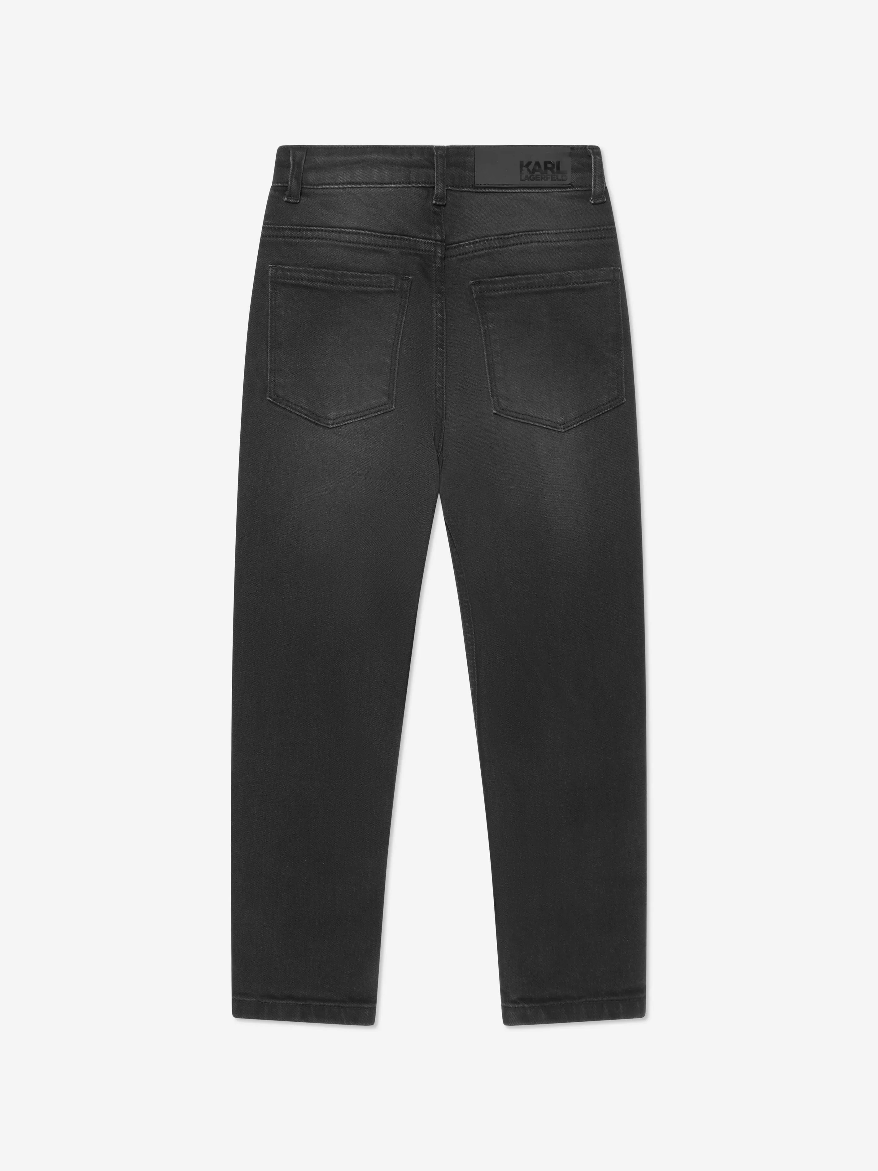 Karl Lagerfeld Boys Tapered Fit Logo Jeans in Black