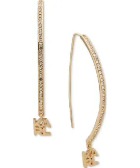 Karl Lagerfeld Paris Gold-Tone Crystal Pave Logo Dangle Threader Earrings