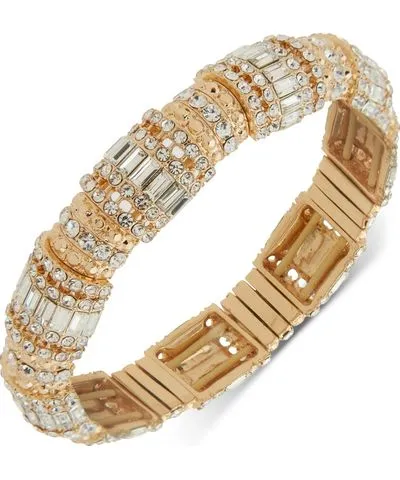 Karl Lagerfeld Paris Gold-Tone Crystal Round & Baguette Rondelle Stretch Bracelet