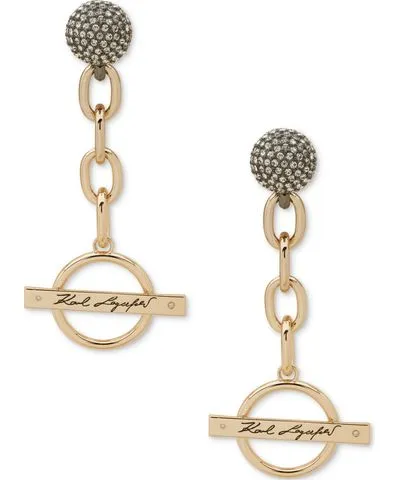 Karl Lagerfeld Paris Two-Tone Crystal Pave Logo Open Link Chain Drop Earrings