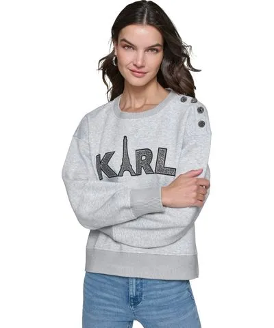 Karl Lagerfeld Paris Women's Embellished Eiffel Tower Logo Sweatshirt