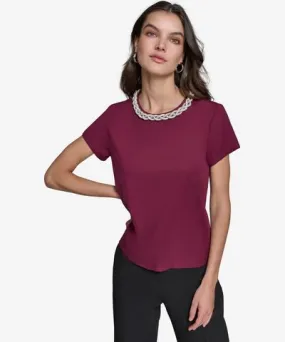 Karl Lagerfeld Paris Women's Embellished Scoop-Neck Top