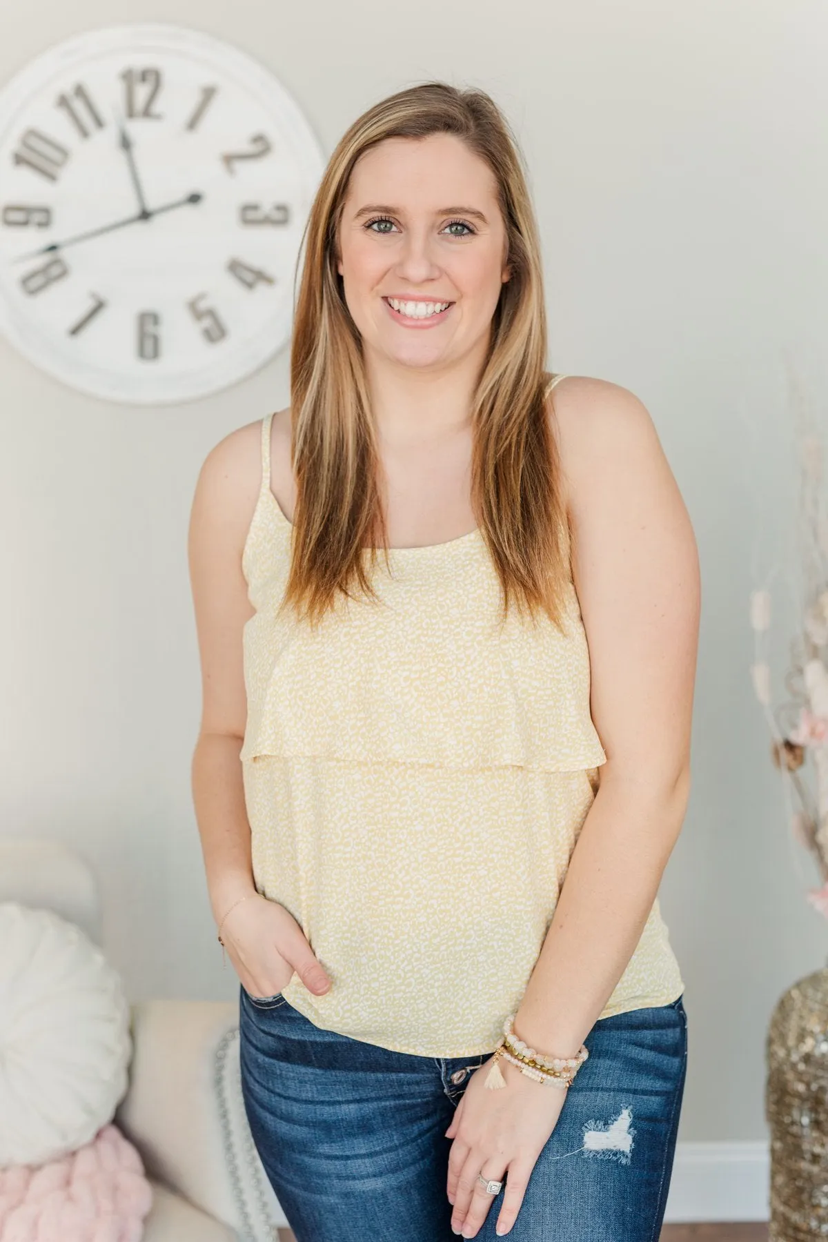 Key To Happiness Tiered Tank Top- Soft Yellow