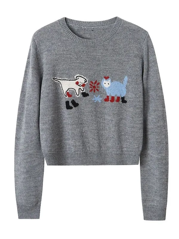 Kittens And Puppies Embroidered Sweater