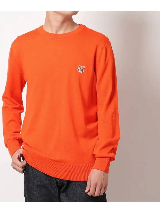 Knit Unisex Fox Head Patch Round Neck Sweater Orange HU00506KT1036