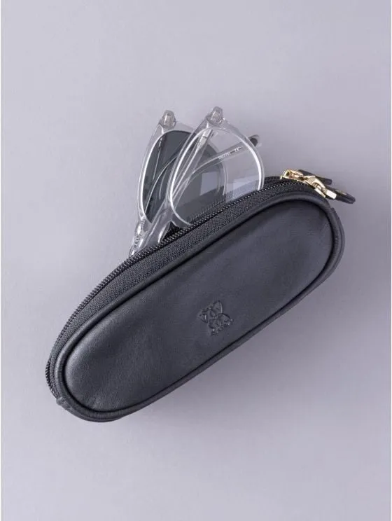 Leather Double Glasses Case in Black