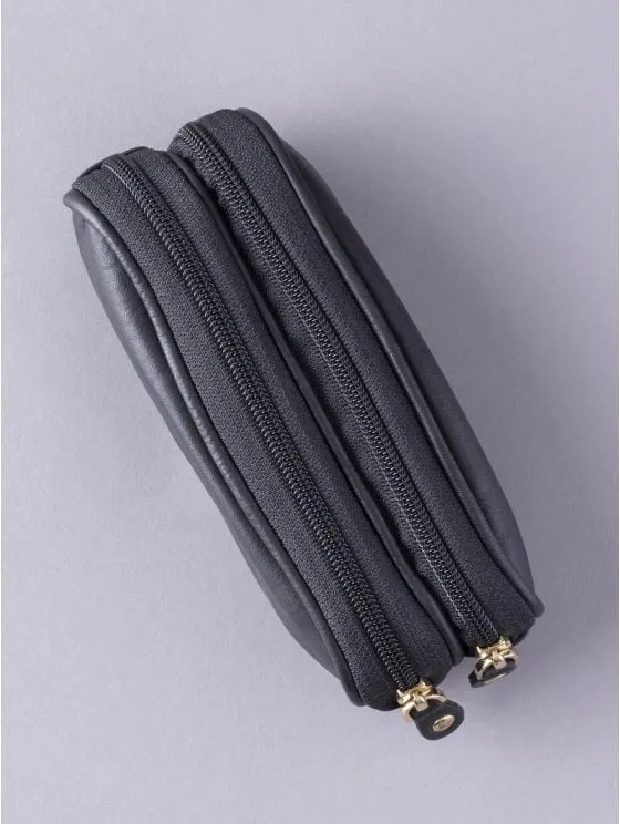 Leather Double Glasses Case in Black