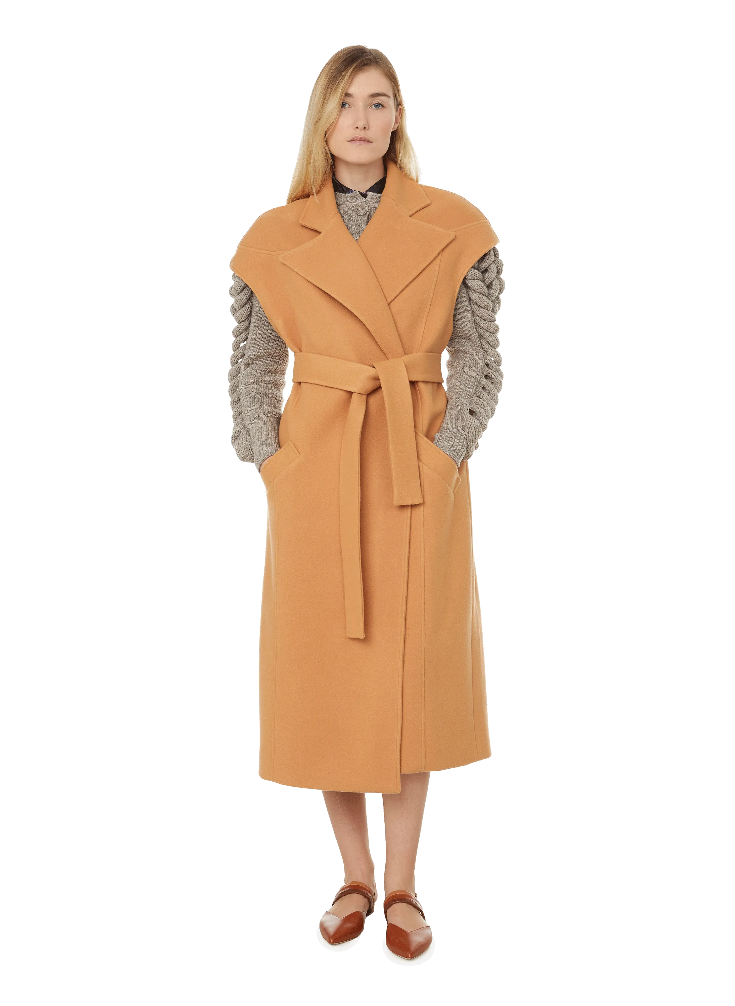 LIYA  Sleeveless wool-blend coat - Brown