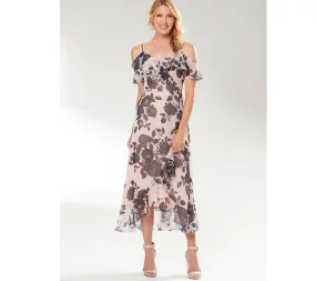 London Times Cold Shoulder Ruffle Wrap Maxi