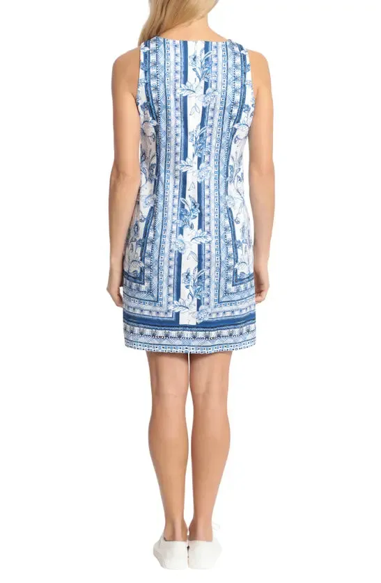 London Times Floral Stripe Sleeveless Shift Dress