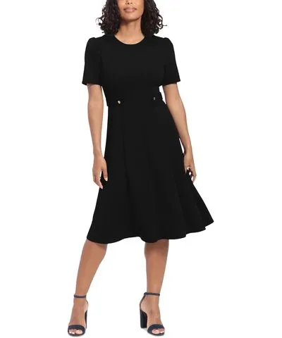 London Times Petites Womens Office Knee Fit & Flare Dress