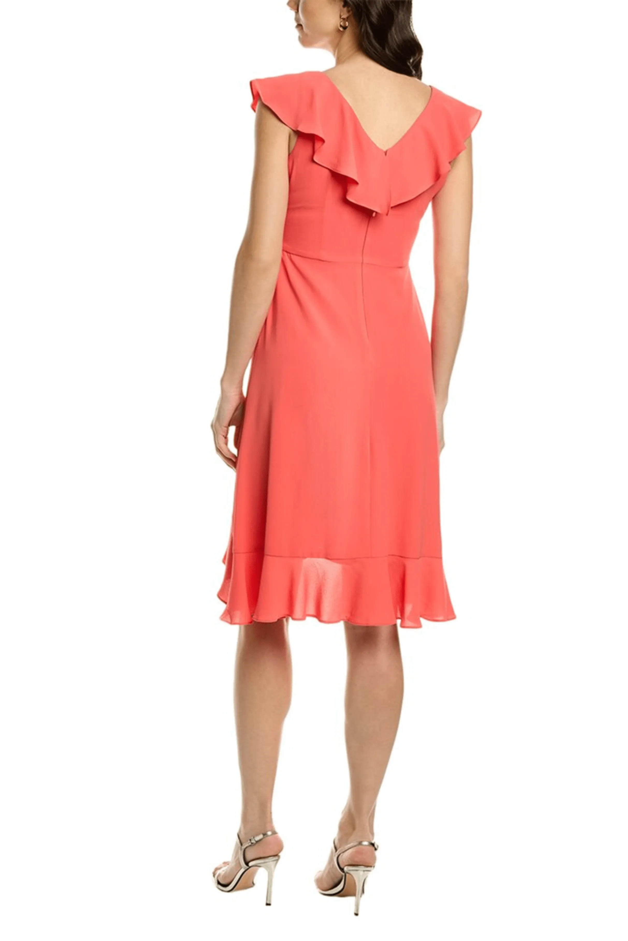 London Times T6183M - Ruffle Detailed V-Neck Dress