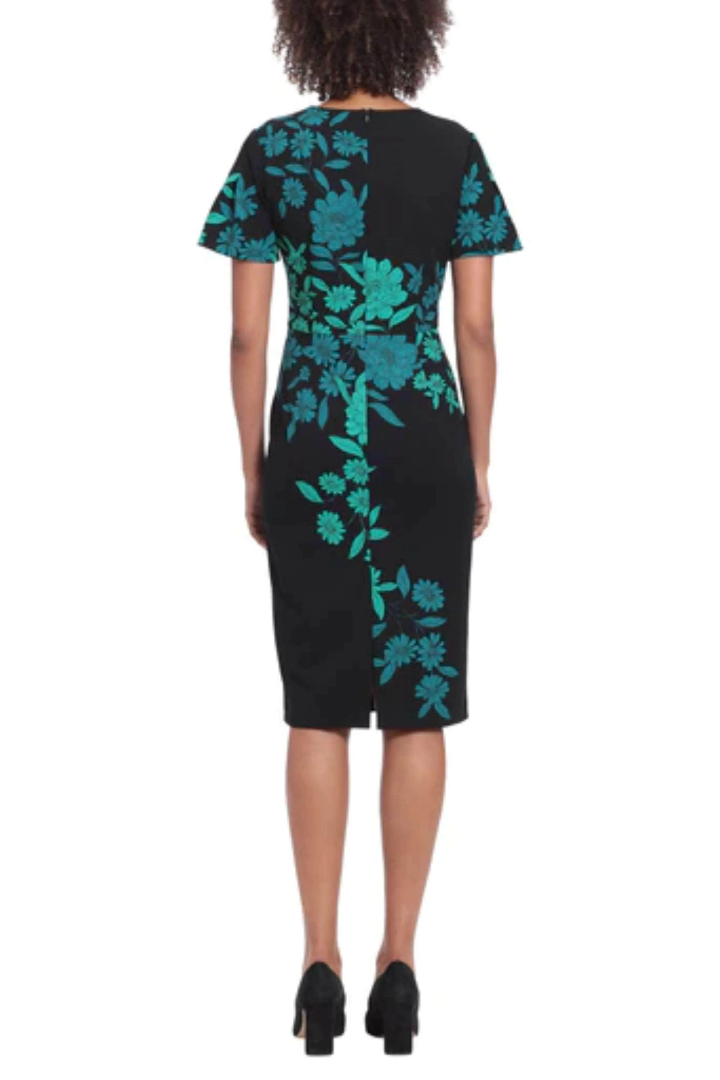 London Times T6384M - Floral Printed Knee-Length Dress