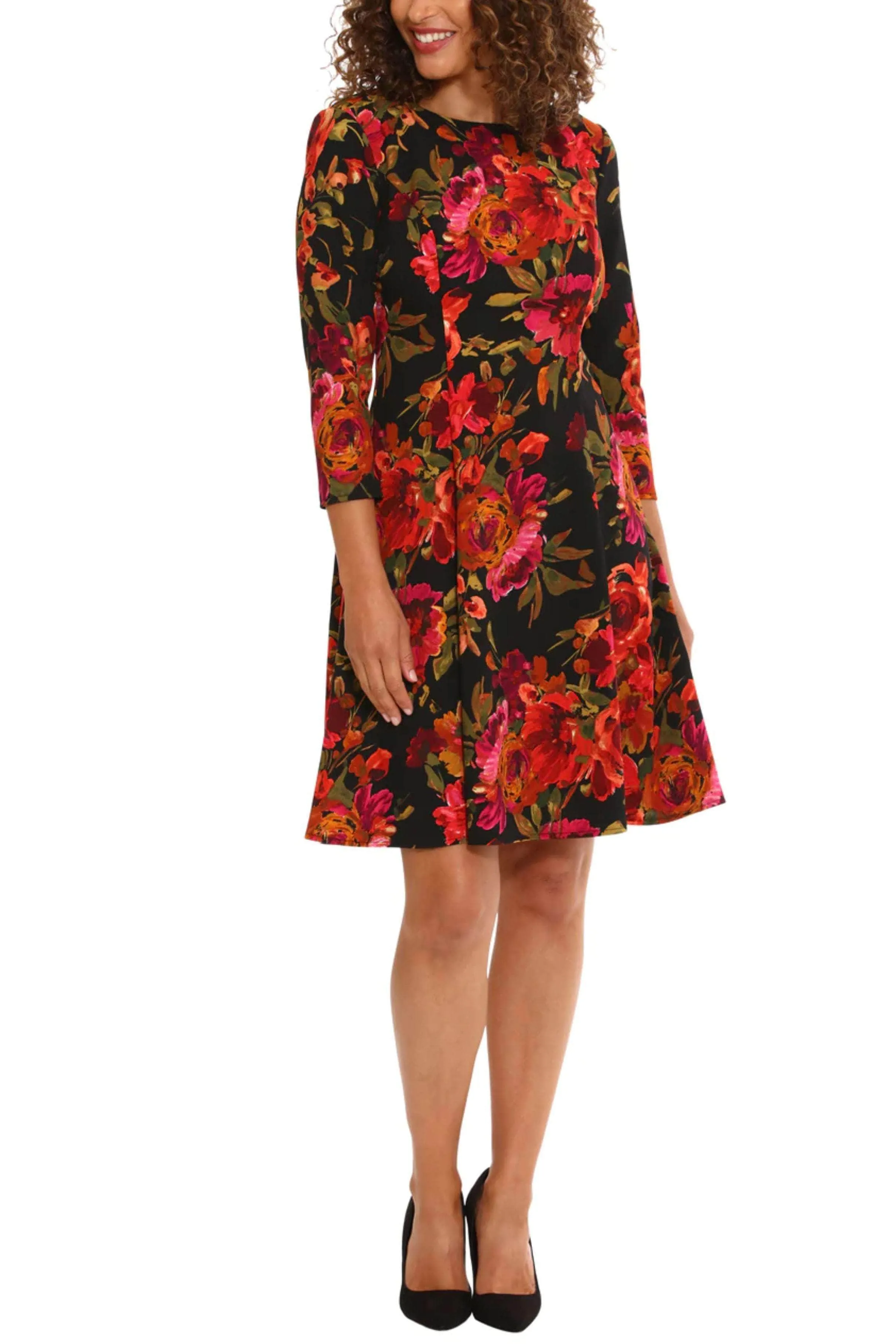 London Times T7018M - Quarter Sleeve Floral Printed Dress