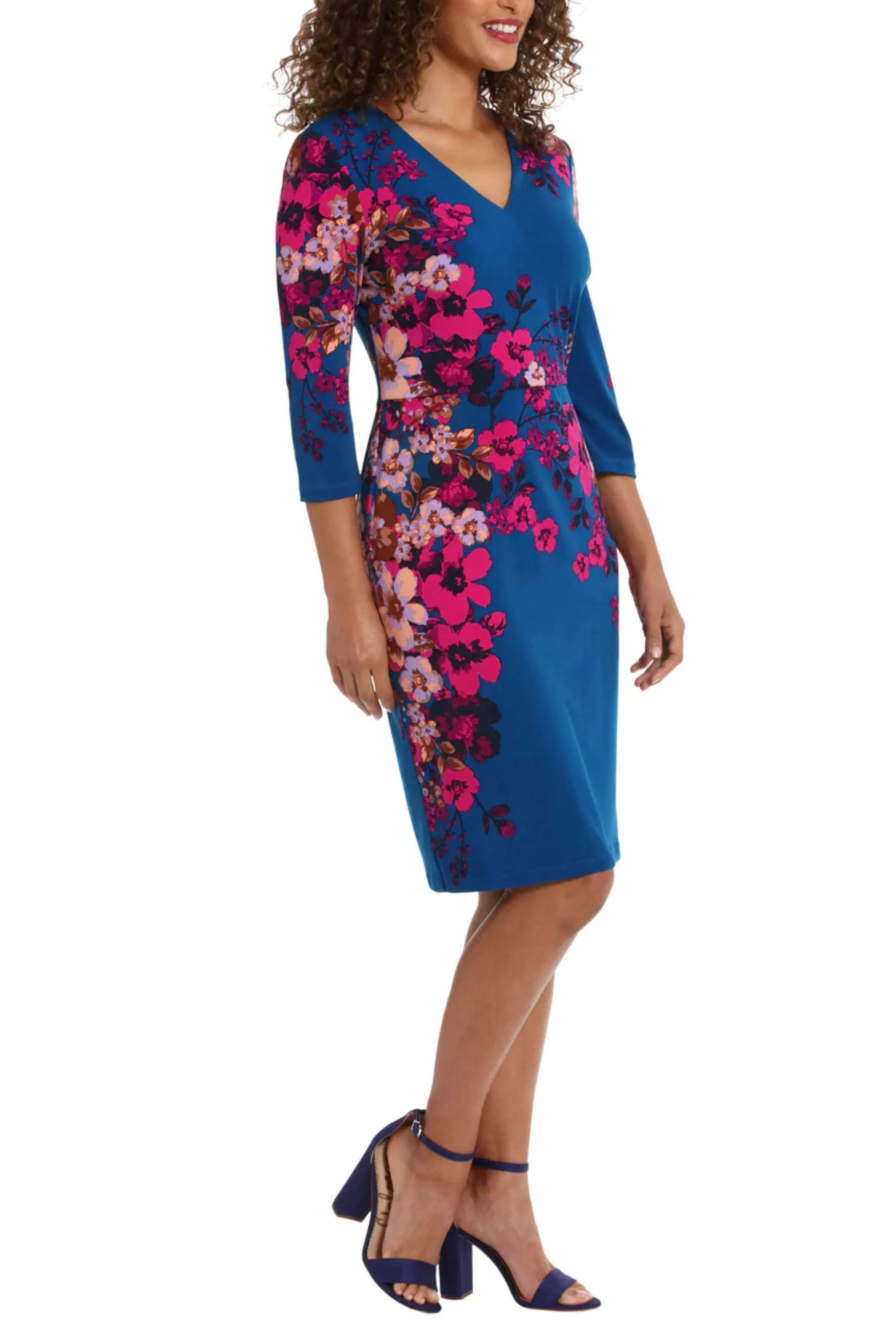 London Times T7062M - Quarter Sleeve Floral Dress