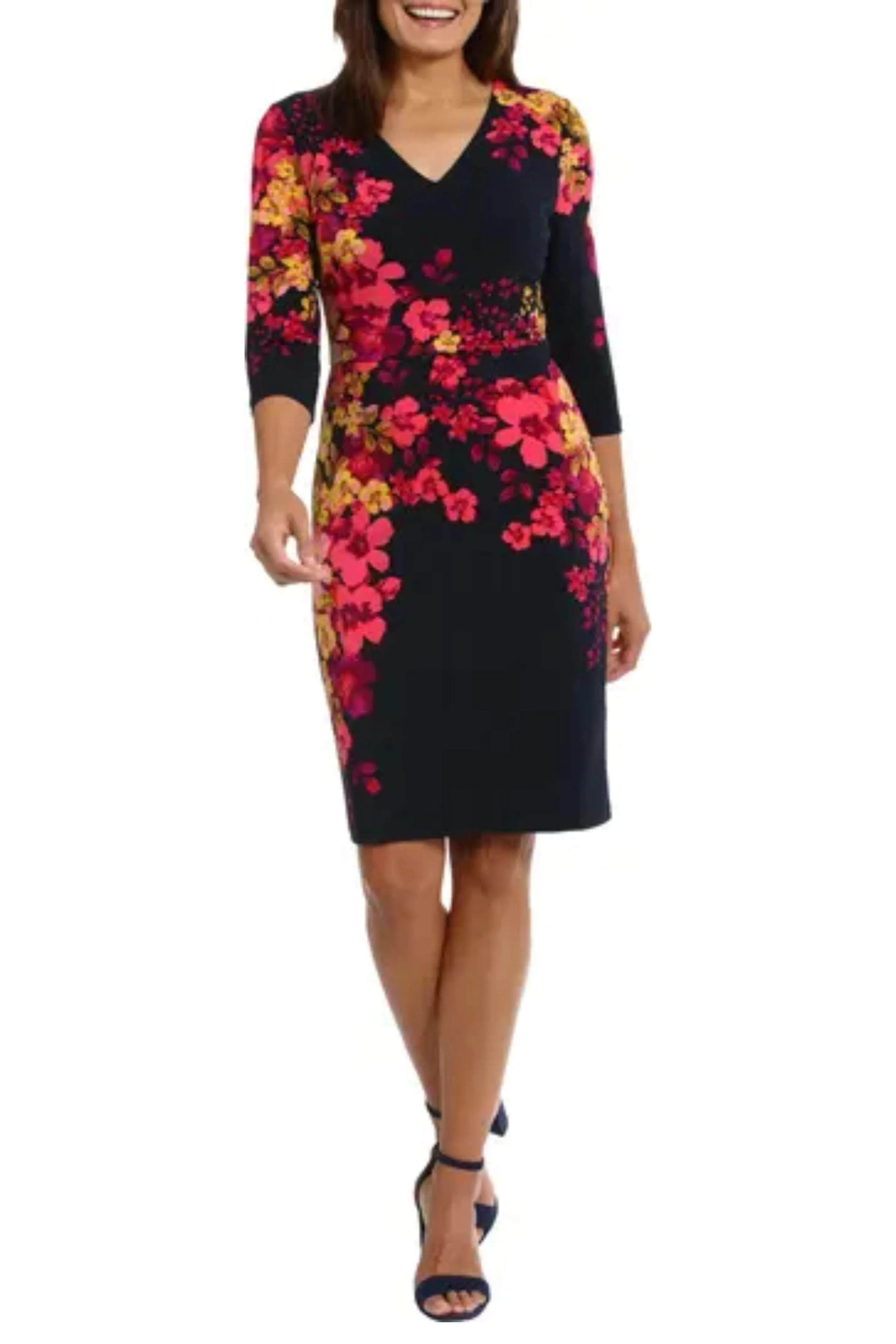 London Times T7062M - Quarter Sleeve Floral Dress