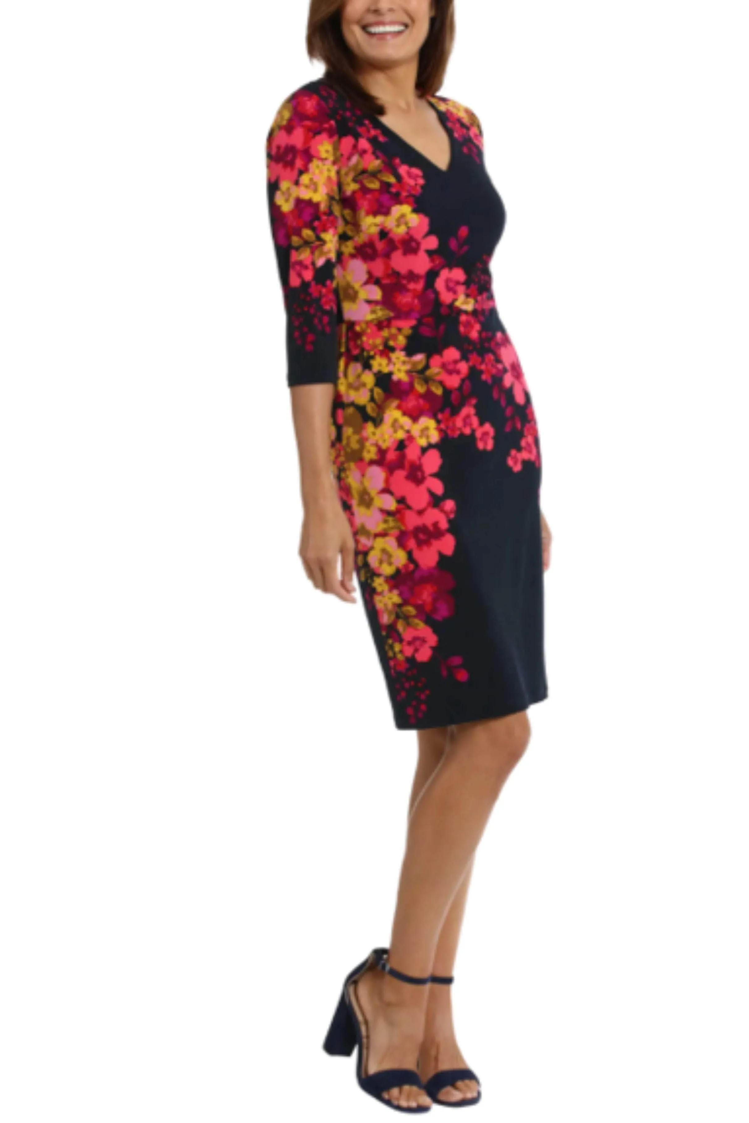 London Times T7062M - Quarter Sleeve Floral Dress