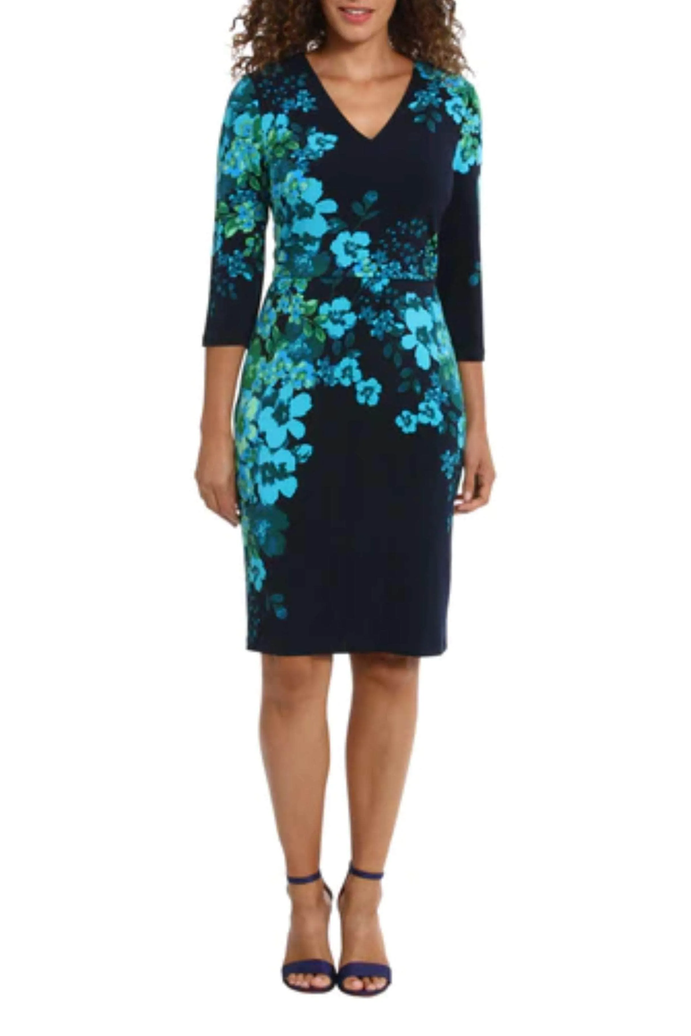 London Times T7062M - Quarter Sleeve Floral Dress