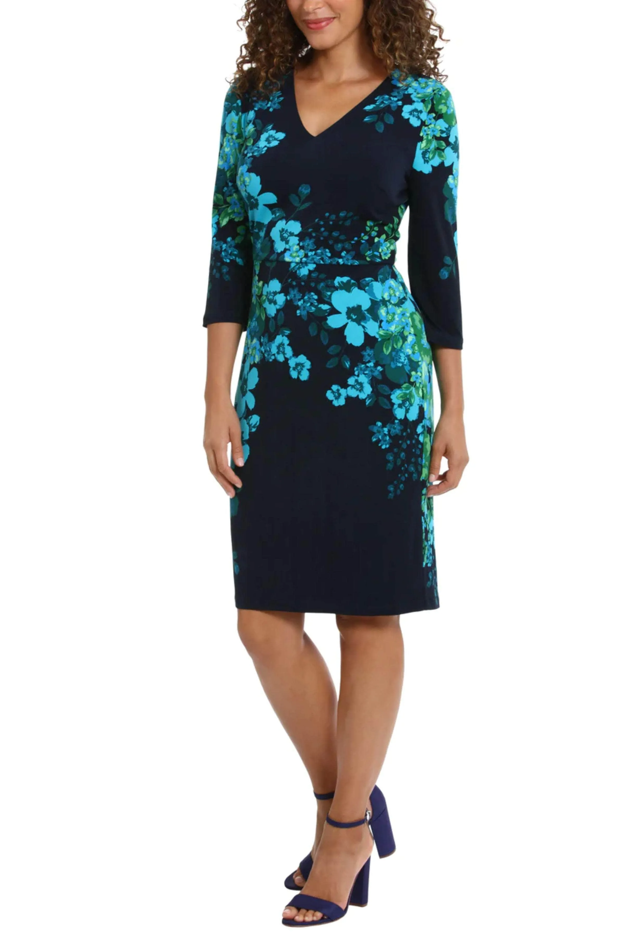 London Times T7062M - Quarter Sleeve Floral Dress