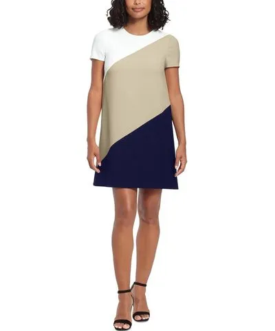 London Times Womens Colorblock Polyester Sheath Dress