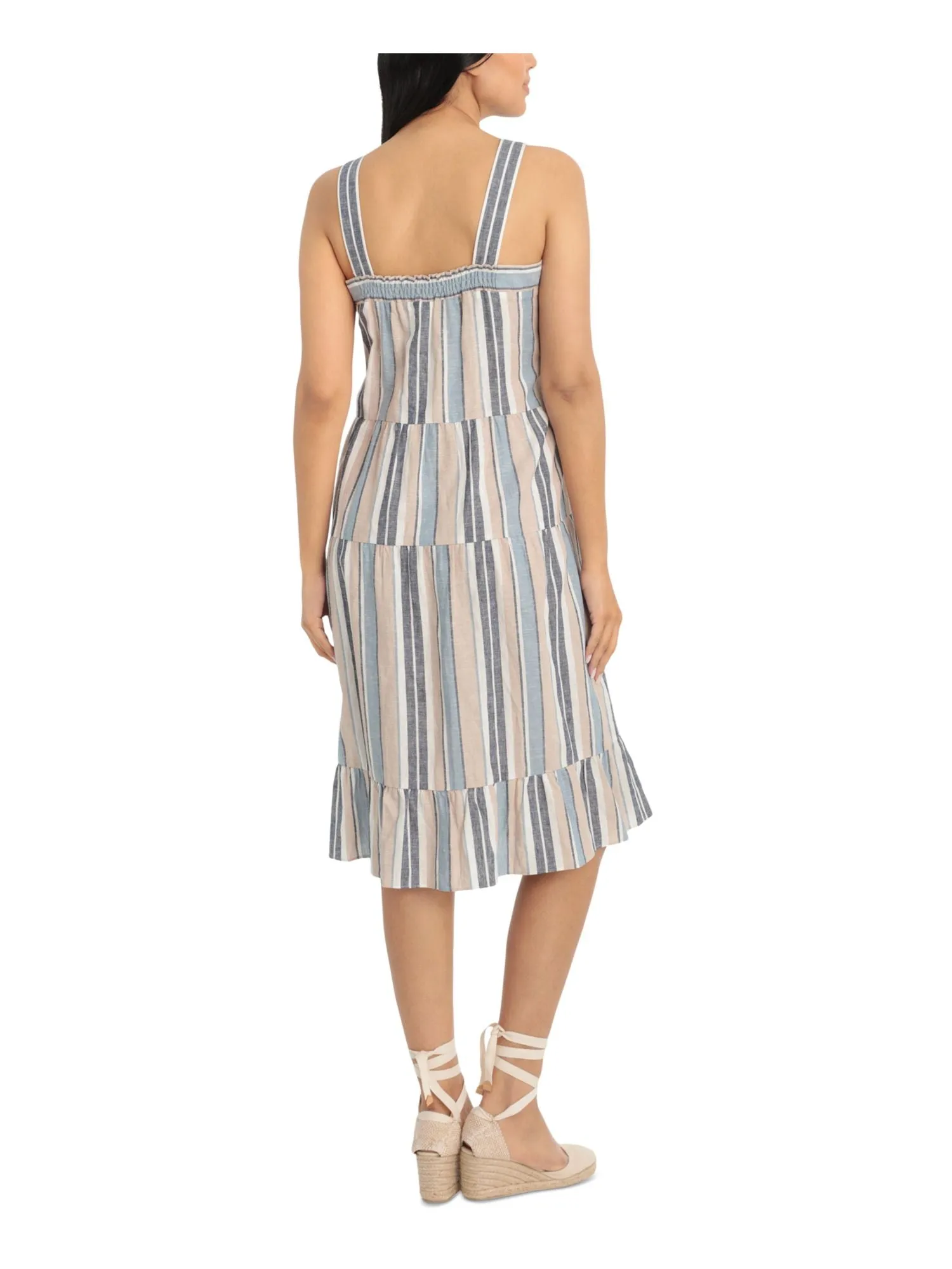 LONDON TIMES Womens Striped Sleeveless Square Neck Midi Shift Dress