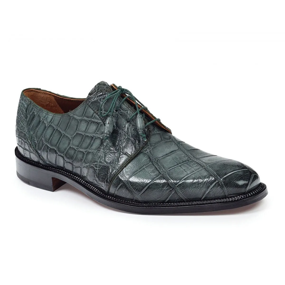 Mauri Men's Shoes Olive Burnished Alligator Oxfords Art 1003 (MA4642)