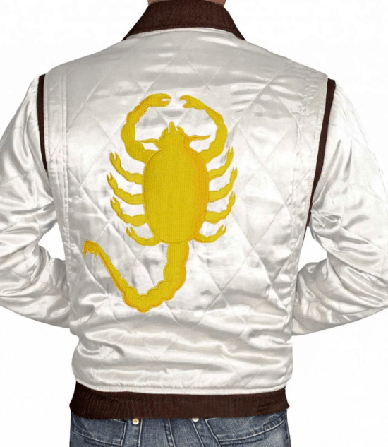 Men's Quilted White Satin Bomber Drive Jacket