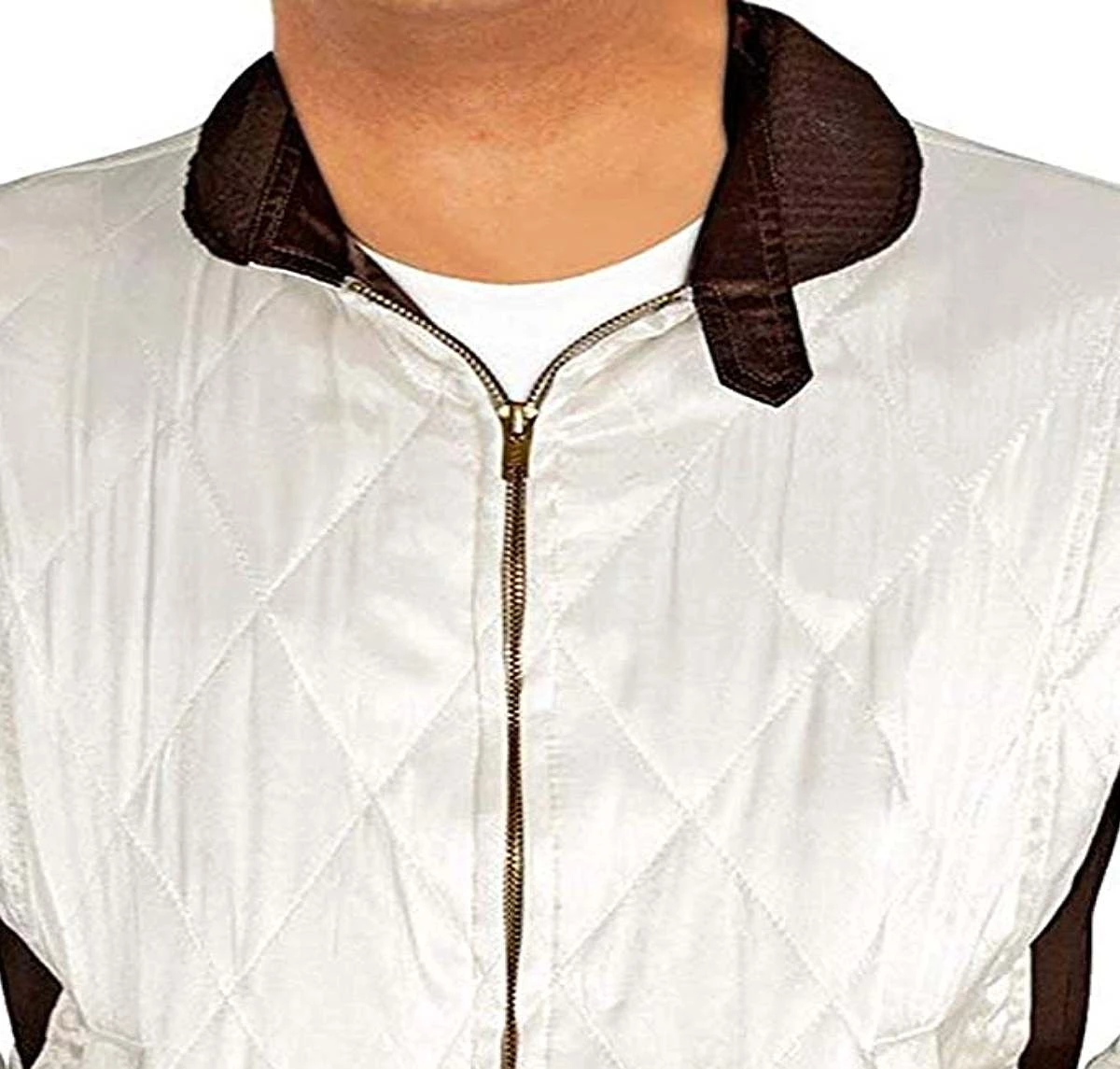 Men's Quilted White Satin Bomber Drive Jacket